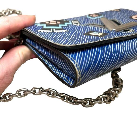LOUIS VUITTON Aztec Denim Blue Epi Leather Twist Chain Wallet Crossbody Bag +COA - Picture 8 of 13